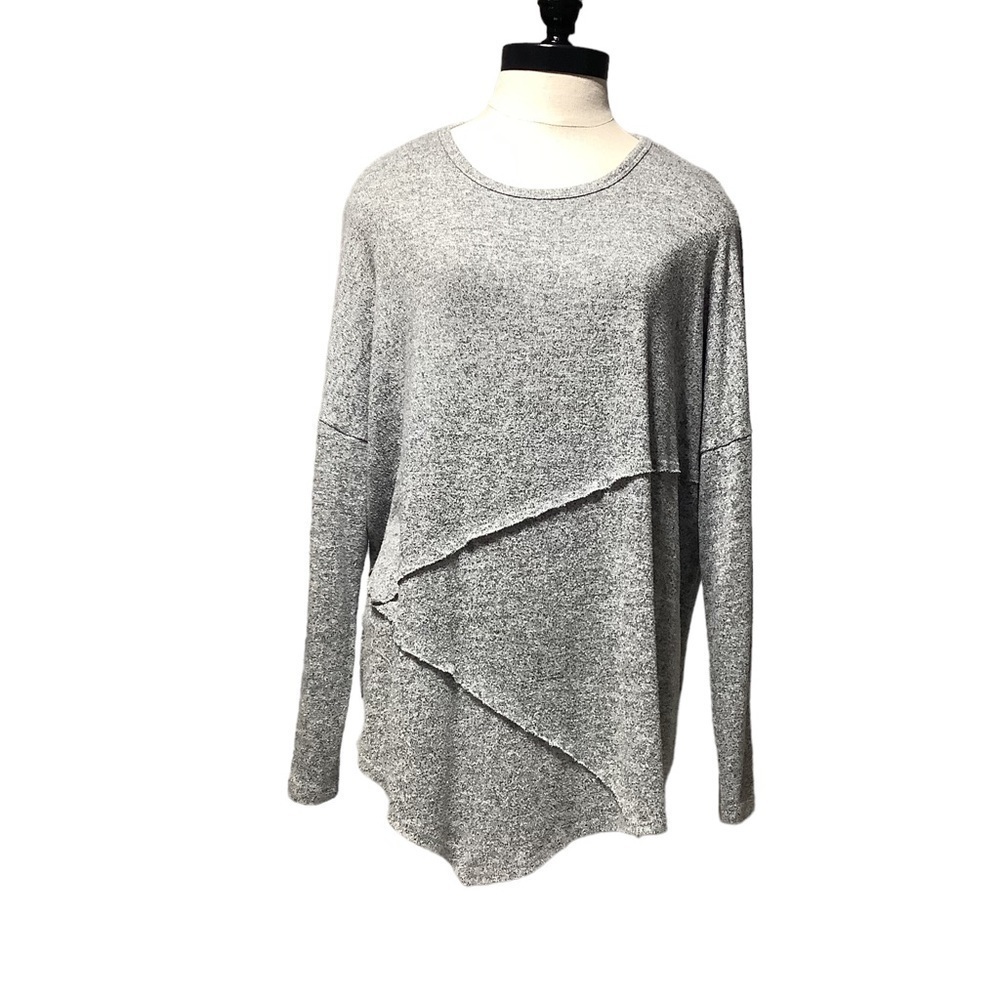 KAREN KANE Asymmetrical Layered Hem Grey Knit Sweater Size M